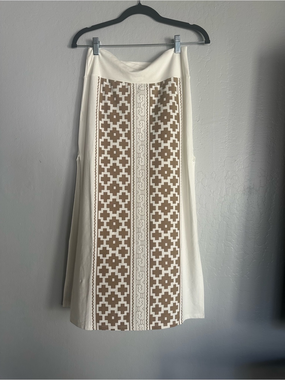 Cream Midi Skirt with Beige Geometric Panel